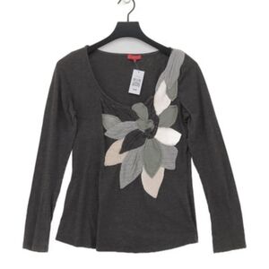 Anthropologie One September Gray Decoupage Leaves Cotton Blend Top - P